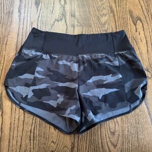 Athleta Womens Black Gray Camo Athletic Running Shorts with Liner Size Small